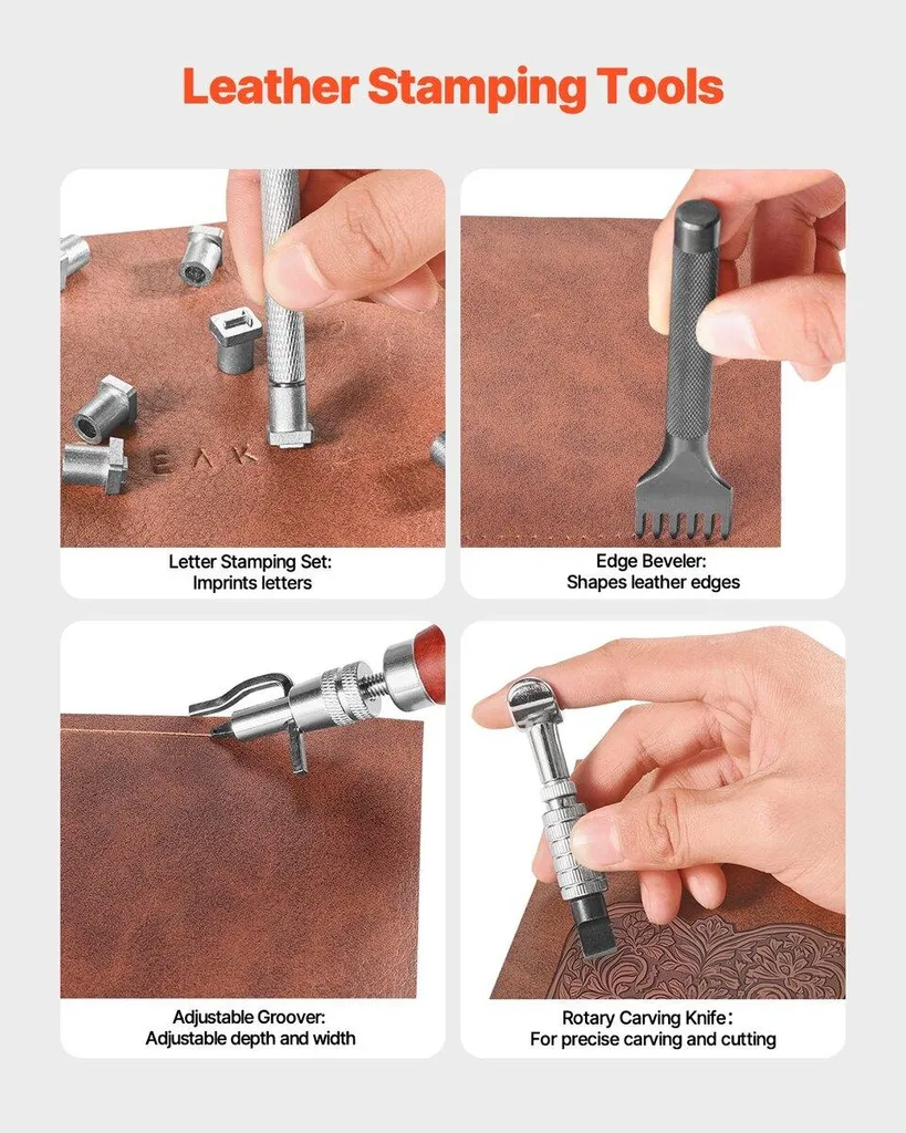 Set de maroquinerie 61 pièces avec outils d'estampage et de perçage - 3