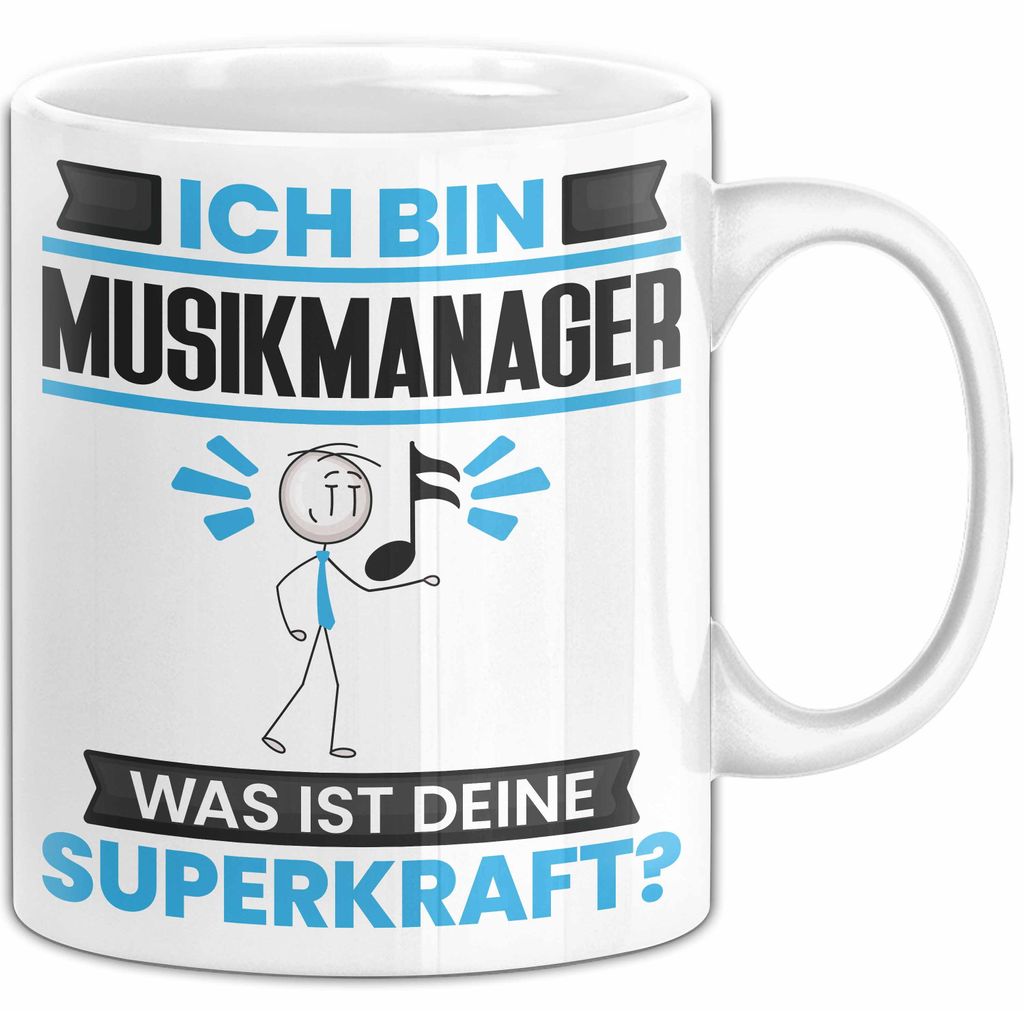 Musikmanager Tasse Geschenk für Musikmanager Geburtstag Lustiger Spruch Kaffee-Becher Was Ist Deine Superkraft (Weiß)