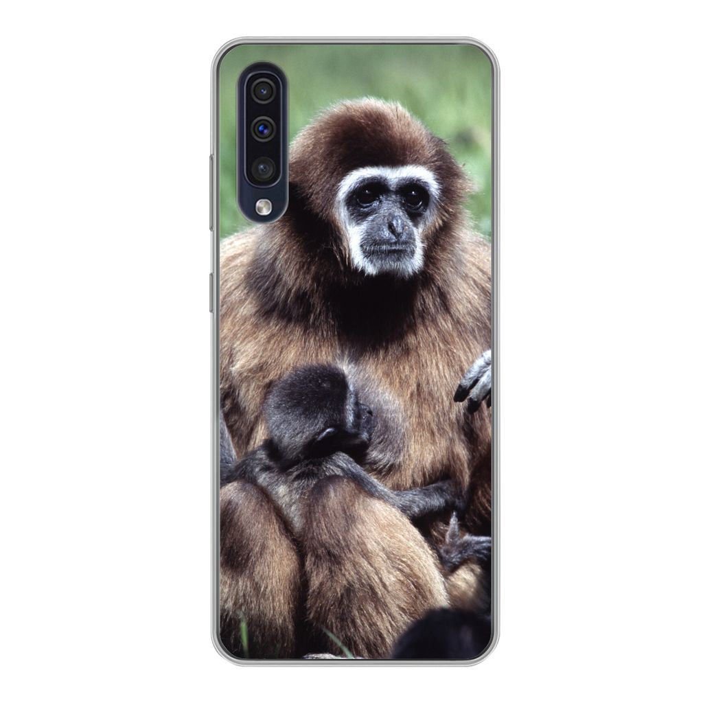 MuchoWow Handyhülle Schutzhülle Hülle für Samsung Galaxy A30s Affe - Pflanzen - Jung Silikon Softcase Handy Hülle - Karteninhaber