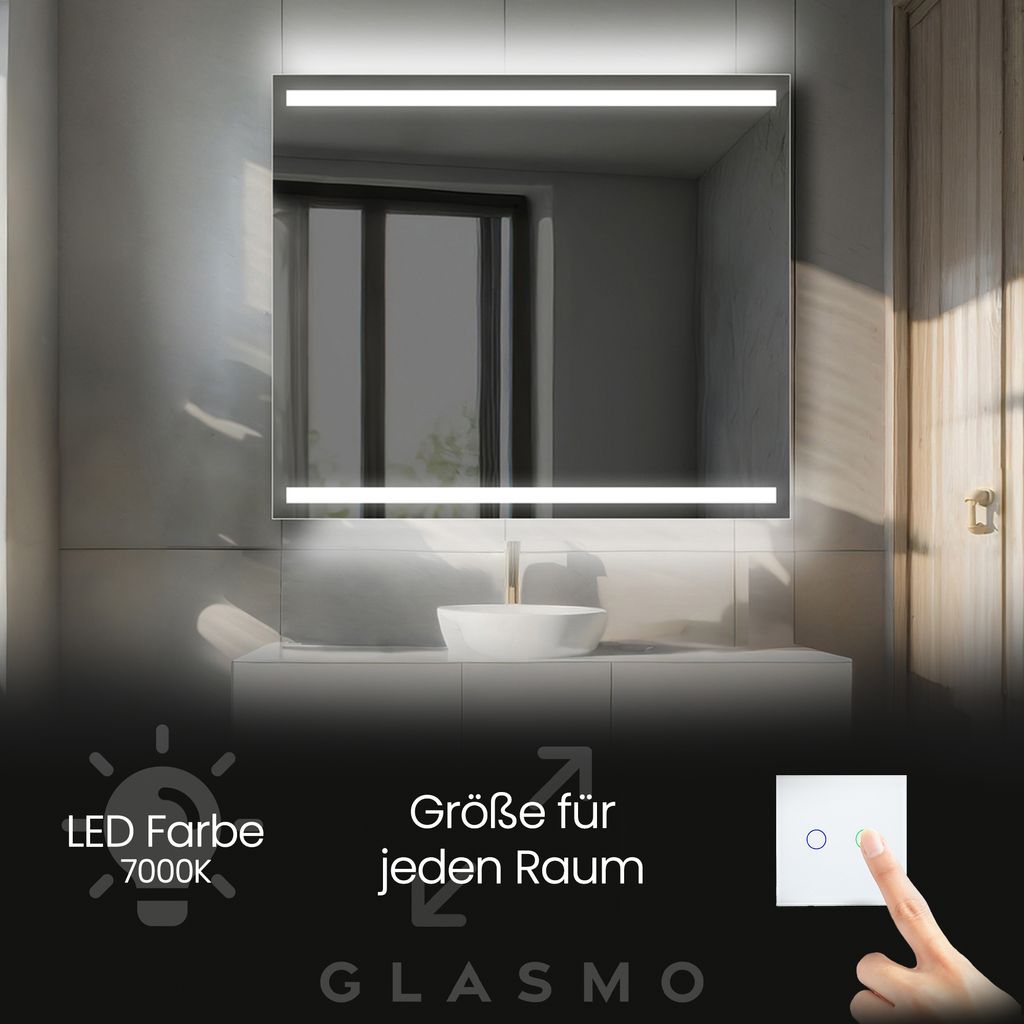 Badspiegel mit LED Beleuchtung 140x60 cm Lucy - Horizontal Rechteckiger Spiegel mit Beleuchtung - Kaltweiß 7000K - Badezimmerspiegel Lichtspiegel