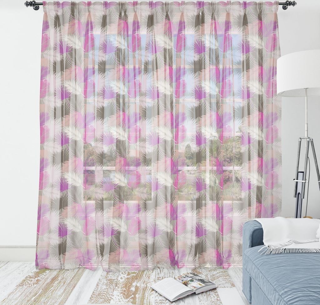 ABAKUHAUS Tropisch Wandteppich, Bunte böhmische Illustration von Fan oder Palmblättern Dschungel-Laub, Wohnzimmer Schlafzimmer seidiges Satin Wan...