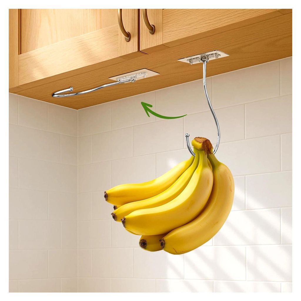 2er-Set platzsparende transparente faltbare Bananenhaken mit selbstklebendem Haftpad (7 kg Tragkraft), rückstandsfrei für Unterbauschrank - Banan...