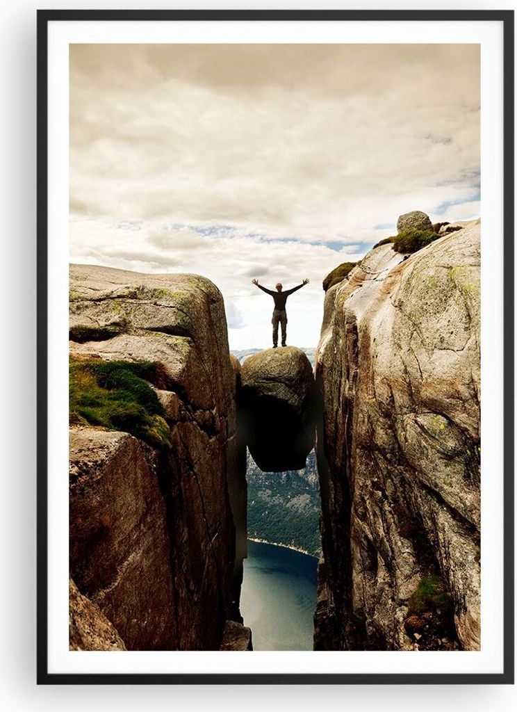 Gerahmtes Poster - Schwarzer Rahmen - Felsen Gipfel Wolken - 70x100 cm - Wand Bild - Wanddeko - Wandbilder - Kunstposter - Wandposter - Bilderrahme...