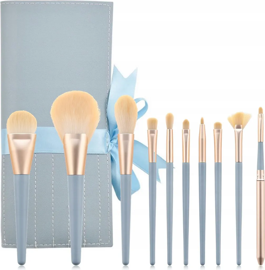 Pack 10 pinceaux de maquillage bleu : fini pro et rangement facile