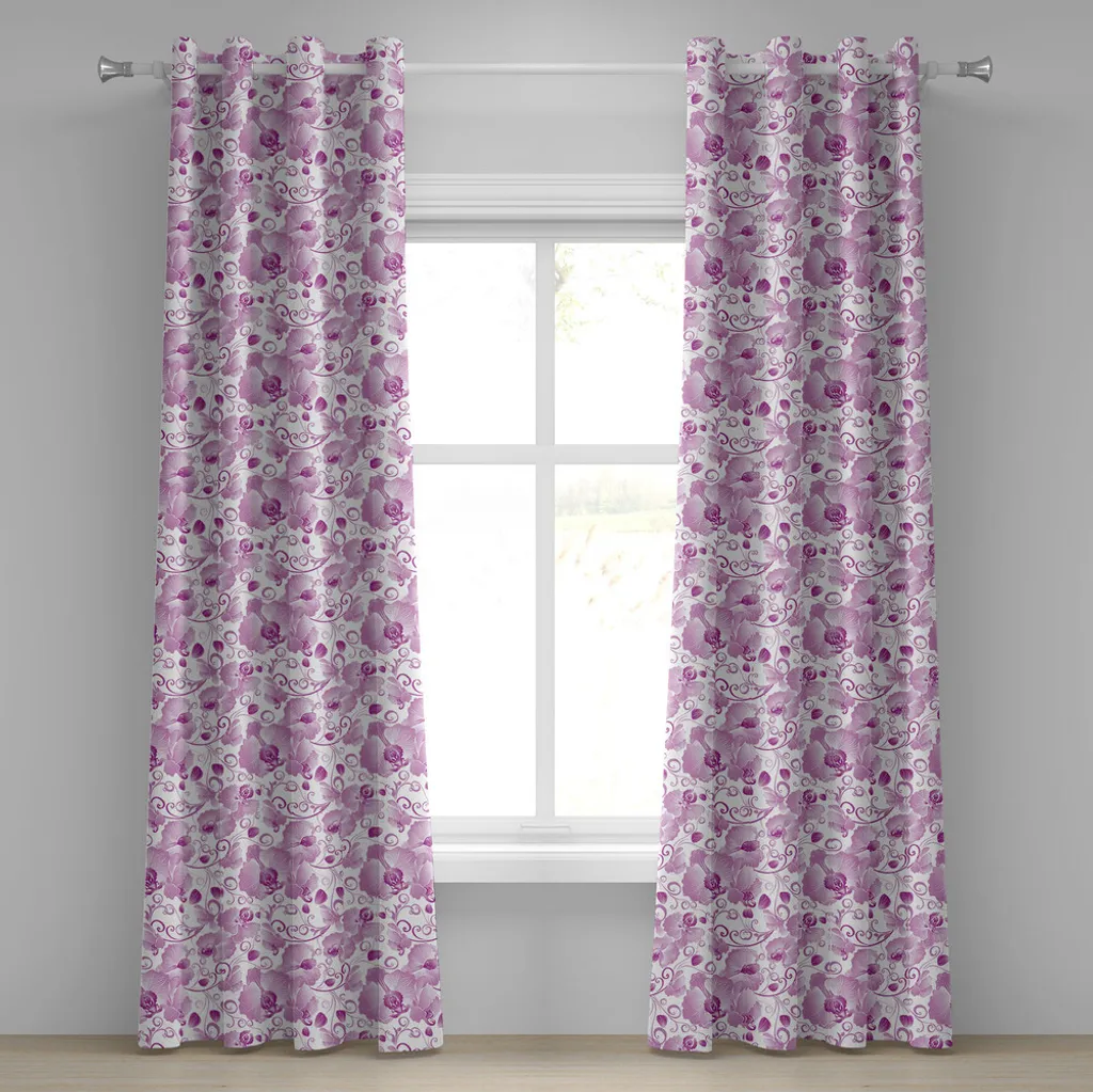 Rideaux décoratifs 2 panneaux motif Orchidée Exotique 280 x 175 cm Violet