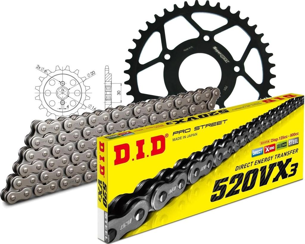 Kit Stahl passend für Cagiva Supercity 125 92-06 13-42-108 DID520VX3 Niet