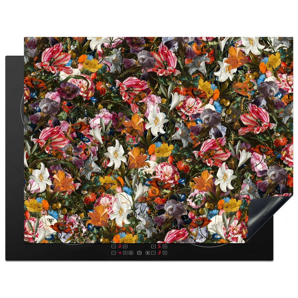 KitchenYeah Herdabdeckplatte Blumen - Schmetterling - Design - Kunst - Abstrakt - Malerei - Alte Meister , 77x59cm, Küche Deko, Glaskeramikkochf...