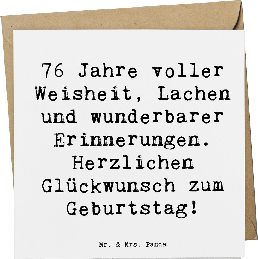 Mr. & Mrs. Panda Grußkarte Spruch 76. Geburtstag - Weiß - Geschenk, Klappkarte, doppelkarte, Alter, faltkarte, voller Weisheit, Geburtstagsfreude...