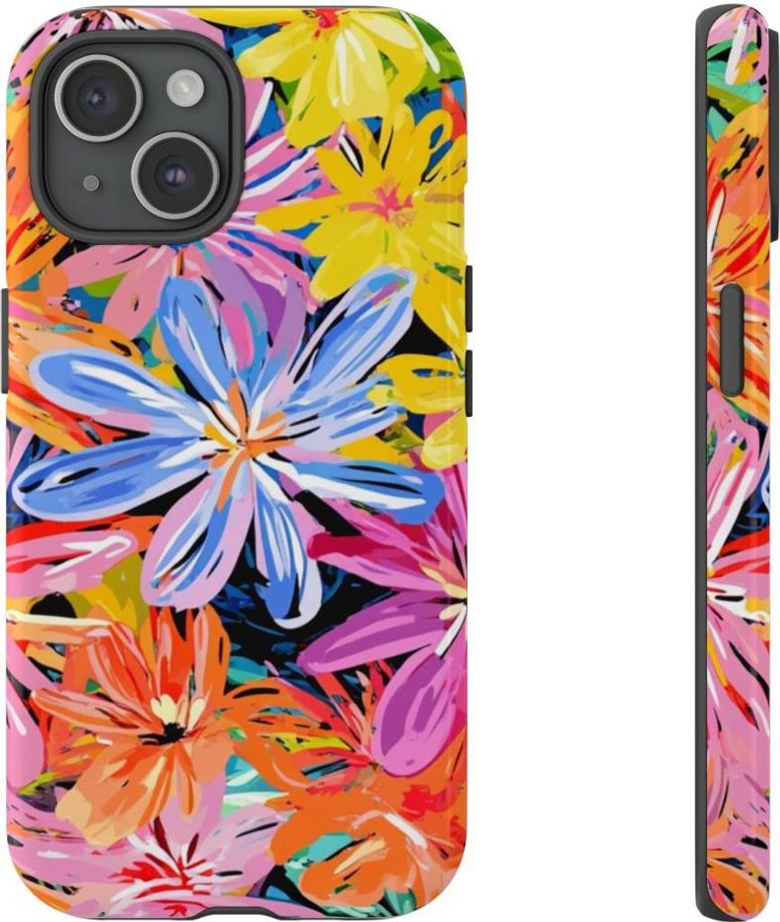 Buntes abstraktes Blumenmuster – Hülle Kompatibel mit iPhone 15