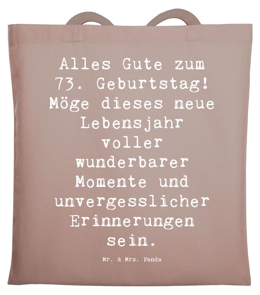 Mr. & Mrs. Panda Tote Bag Spruch 73. Geburtstag - Braun Pastell - Geschenk, besondere Momente, Laptoptasche, dokumententasche, Geburtstagsgeschenk,...