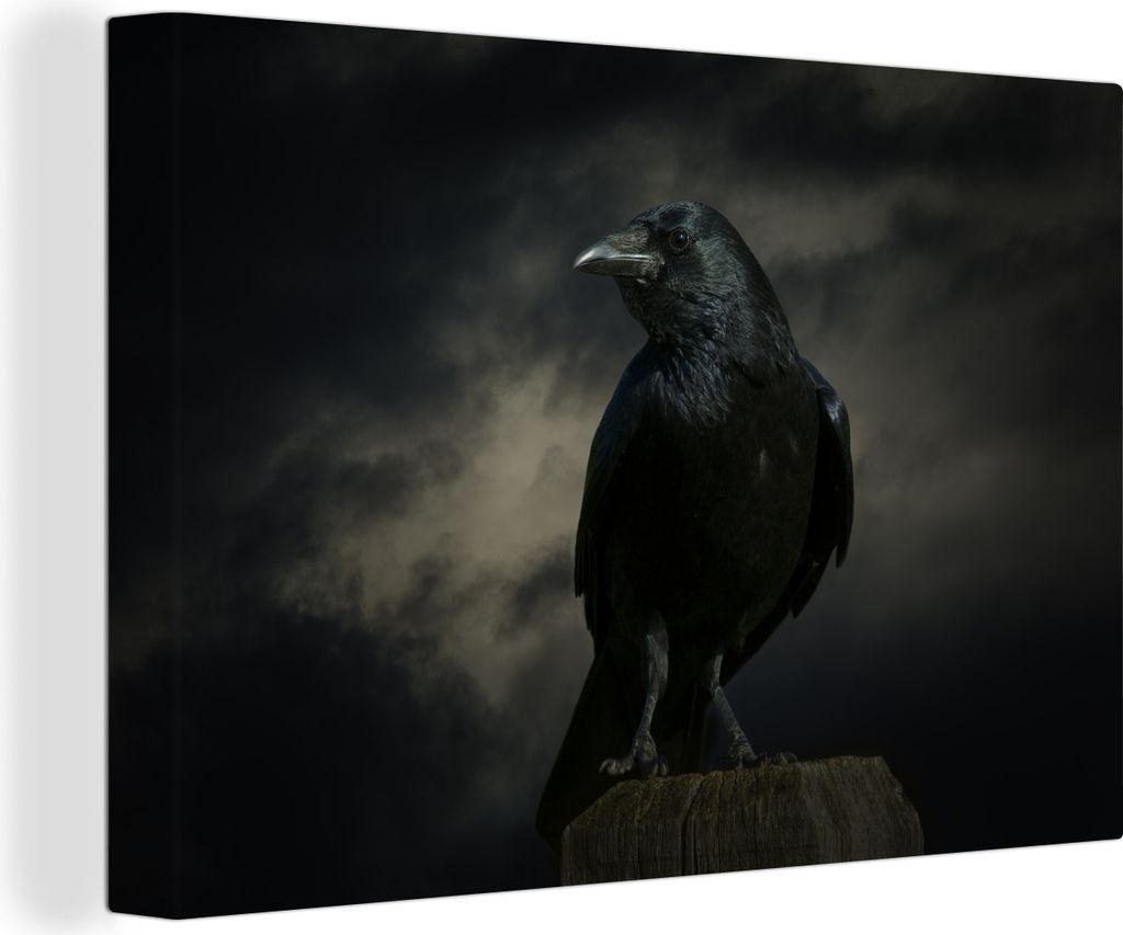 MuchoWow - Leinwandbilder - Vogel - Krähe - Dunkel - Schwarz, Wandbild, Wanddeko Bilder Wohnzimmer, 90x60 cm