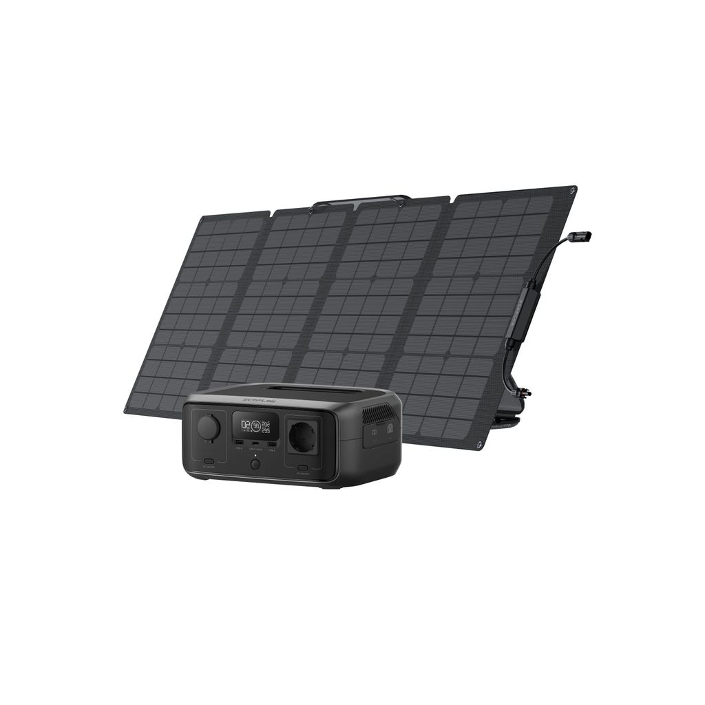 ECOFLOW RIVER 3 Tragbare Powerstation mit 110W Solarpanel, 245Wh LFP Batterie, bis zu 600W Leistung, GaN Effizienz verdoppelt die Laufzeit,<20ms USV