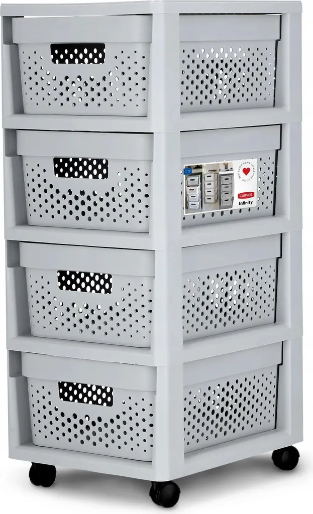 Rangement bureau et atelier : Tour 4 tiroirs 44L en plastique autoportante