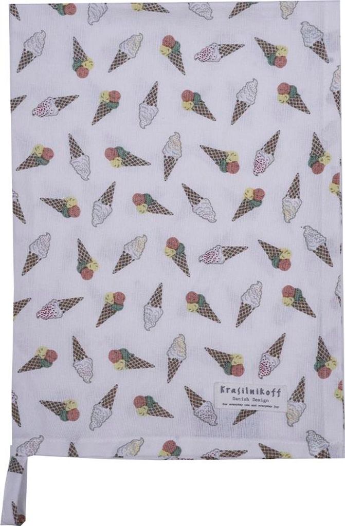 Krasilnikoff – Geschirrtuch KW13461 – Ice Cream, white / Eis, weiß
