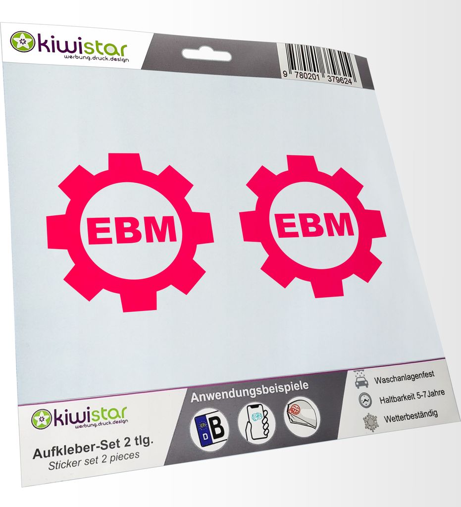 Kiwistar - 2x Kennzeichenaufkleber - neonpink - 21 mm Ebm Zahnrad - Electro Body Music - Autoaufkleber - Aufkleber für Auto, Laptop, Fahrrad, LKW,...