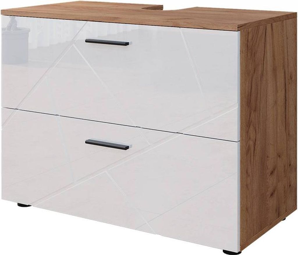 Waschbeckenunterschrank Vicco Irma Weiß Hochglanz/Goldkraft Produktbild 