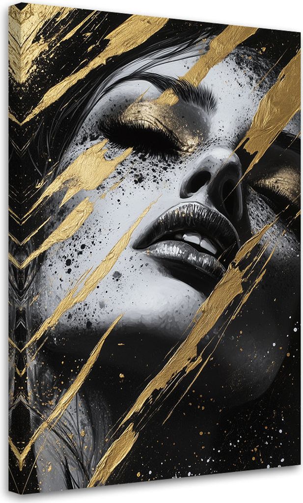 Leinwandbild Porträt eines Frauengesichts mit Gold Glamour 80x120 Feeby Gold bild für die wand bereit zum aufhängen
