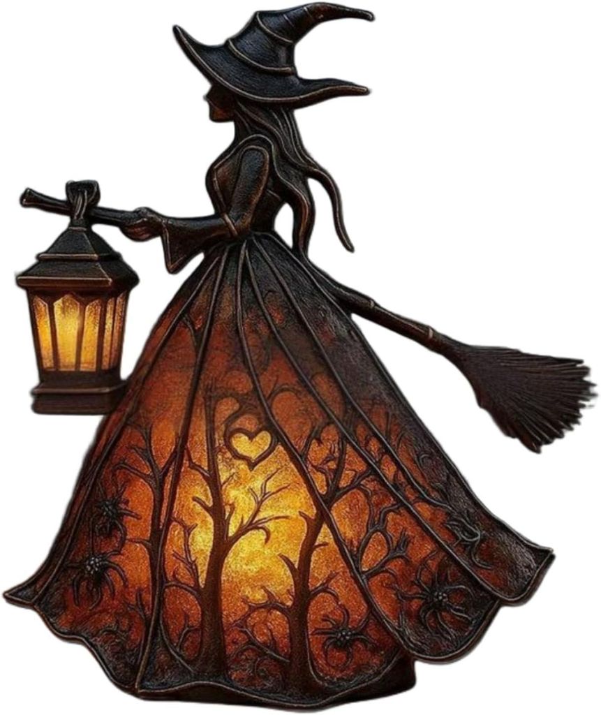 Halloween Hexenlampe, gotische Hexenhut Nachtlampe, warmes Produktbild 