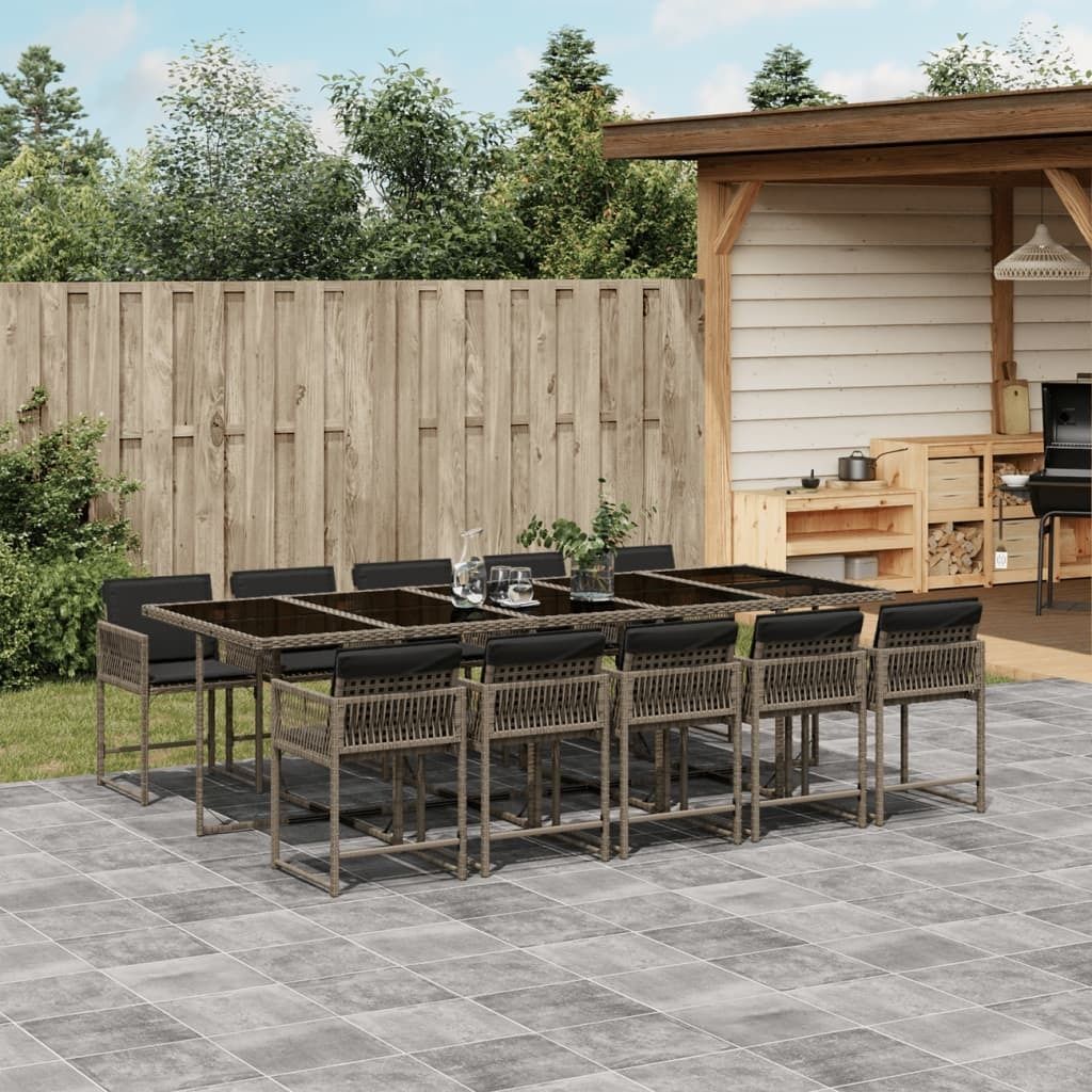 Möbel 11-tlg. Garten-Essgruppe mit Kissen Grau Poly Rattan - Loungegruppe 3211472