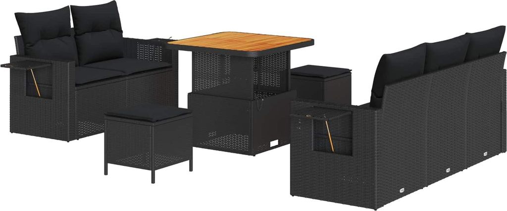 Gartensofa-set mit Kissen 8 pcs Schwarz Poly-Rattan