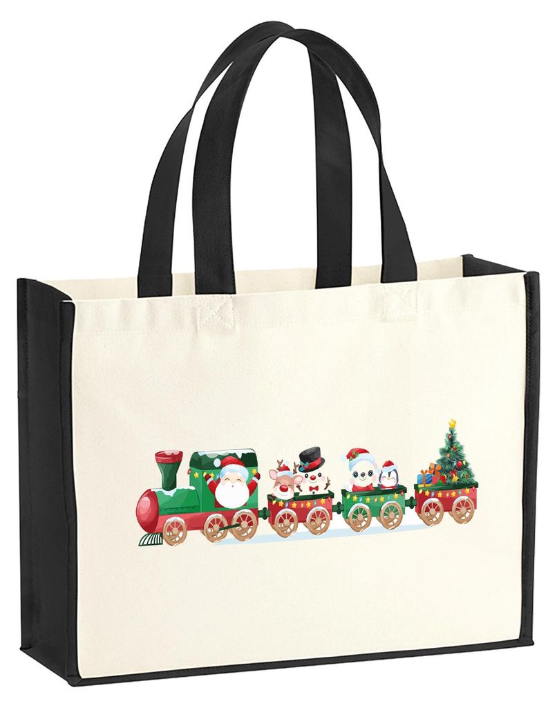 Huuraa Jutetasche Weihnachtszug Weihnachten 21 Liter Black Jute und Baumwolle Einkaufstasche Geschenkidee