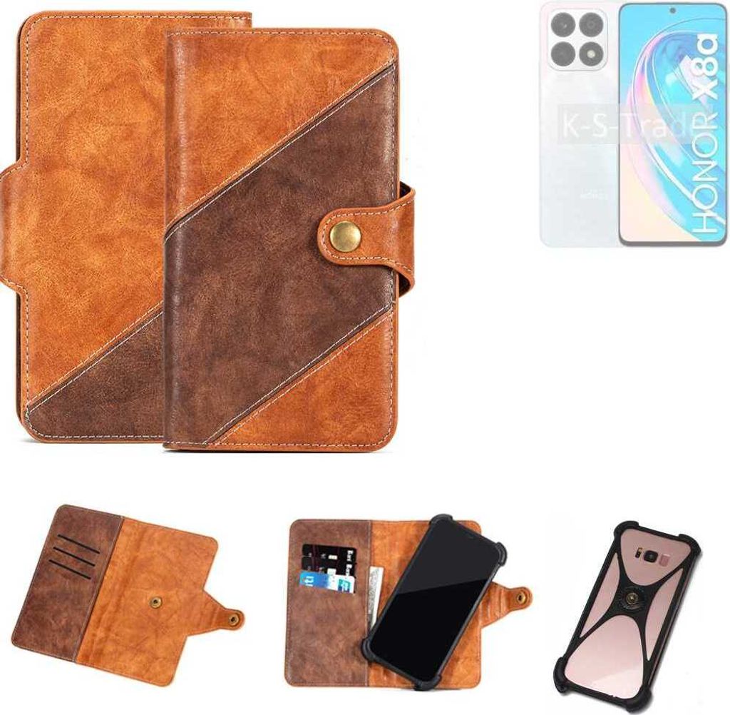 K-S-Trade Handyhülle Schutzhülle Bookstyle Case Wallet-Case kompatibel mit Honor X8a 5G Cover Klapphülle Kantenschutz Smartphone dunkelbraun braun