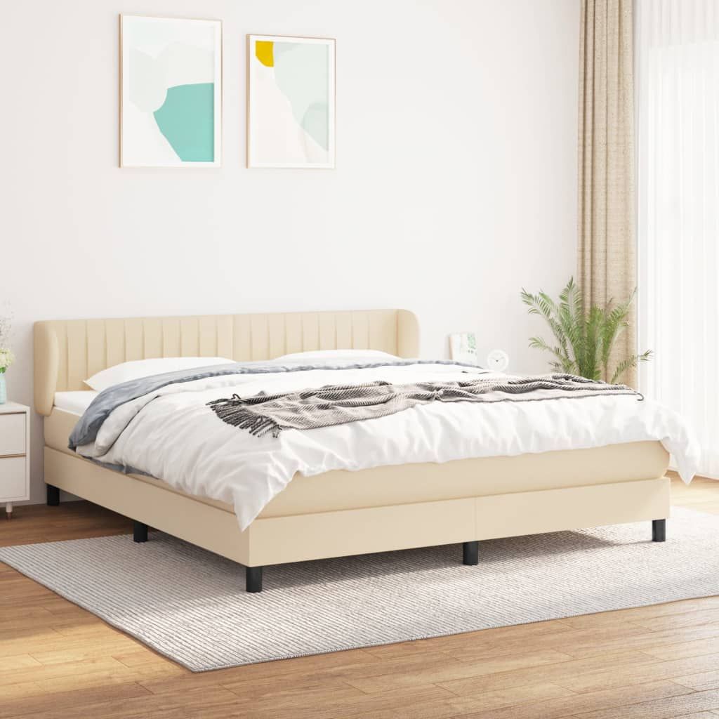 The Living Store Boxspringbett mit Matratze Creme 180x200 cm Stoff