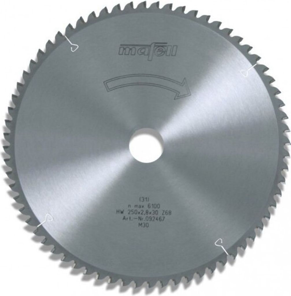mafell Sägeblatt-HM 250 x 1,8/2,8 x 30 mm, Z 68, FZ/TR, für Kunststoff- und Aluminium-Profile - 92467