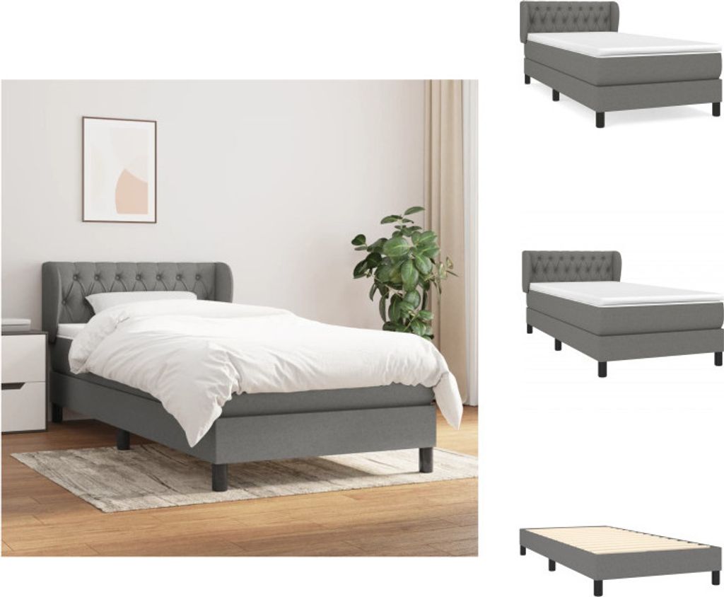 vidaXL Boxspringbett mit Matratze Dunkelgrau 100x200 cm Stoff - Betten & Bettgestelle