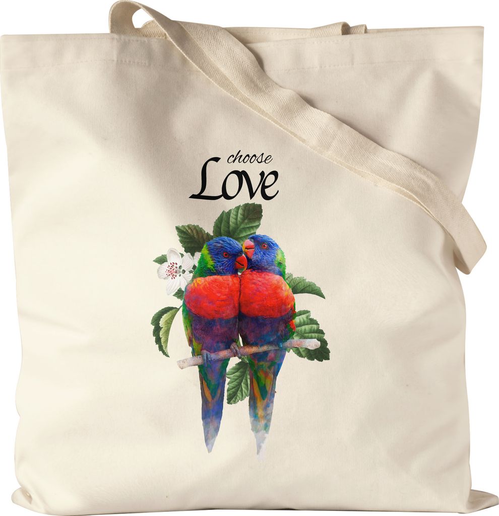 Choose Love Jutebeutel Stoffbeutel Vögel Papagei Liebesnest Liebe Liebeserklärung Blätter Natur Romantik Verliebt Love Schatz
