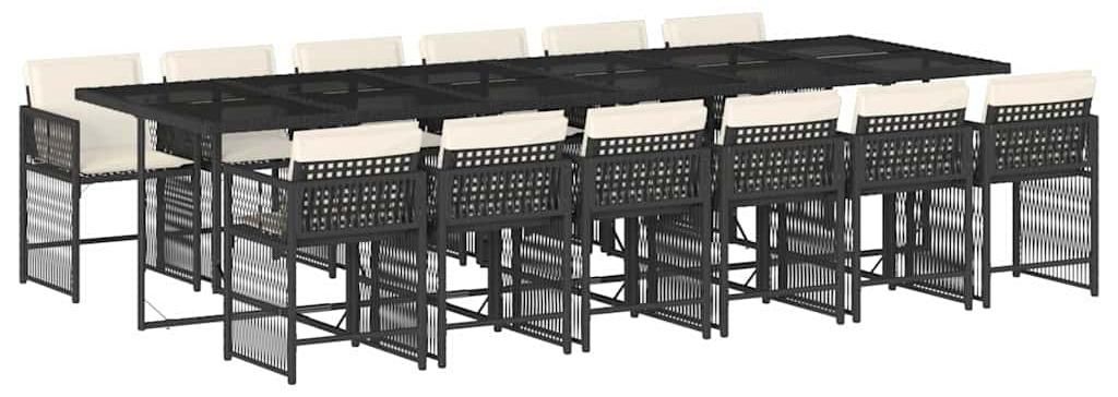 vidaXL 13-tlg. Garten-Essgruppe mit Kissen Schwarz Poly Rattan