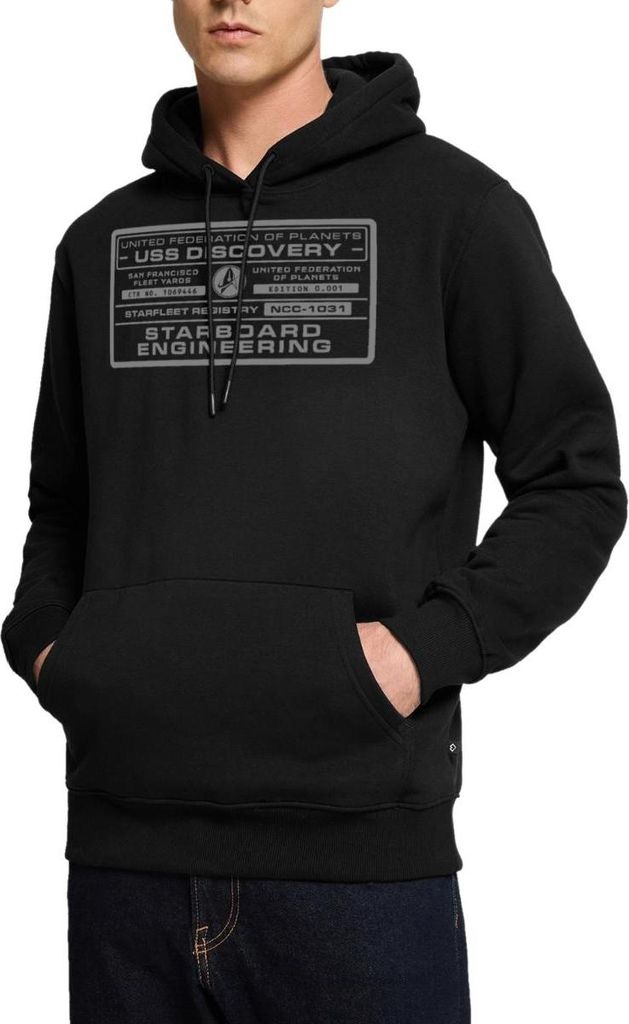 Spreadshirt Star Trek Discovery Raumschiff Plakette Herren Premium Hoodie, S, Schwarz