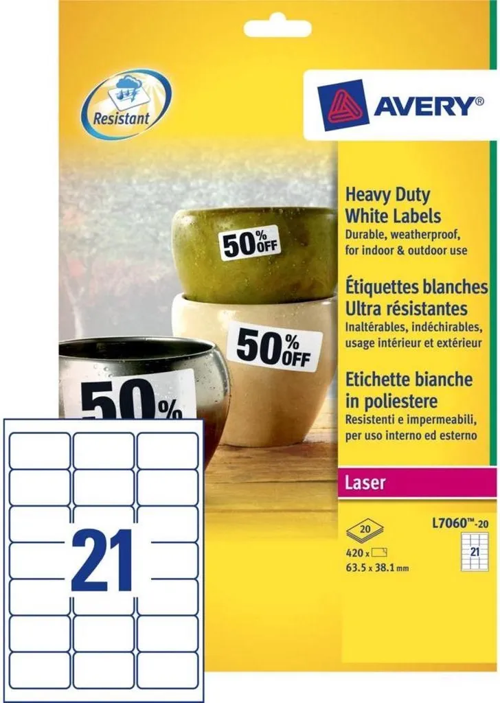 420 Etichette Avery L7060 Poliestere Laser - Uso Industriale 63x38mm - 4