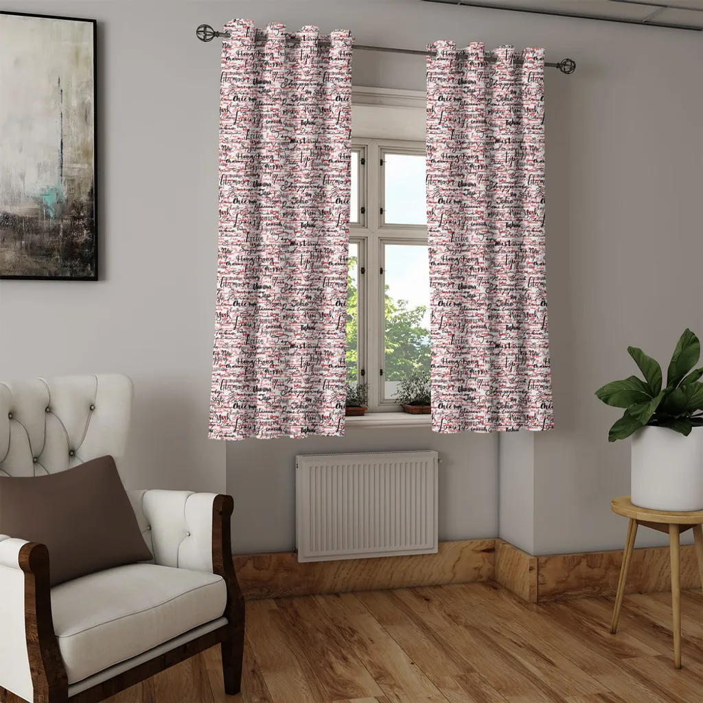 ABAKUHAUS Tenda moderna con occhielli, grafica con parole di fantasia alla moda scritte a mano con inchiostro sulle capitali rurali più famose, tende decorative a 2 pannelli per finestre, 280 cm x 245 cm, nero bianco rosso - 3