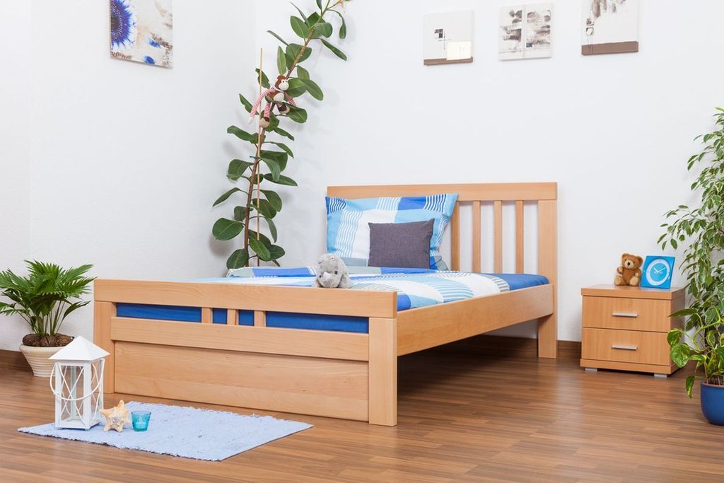 Holzbett 140 x 200 cm Buche massiv Natur