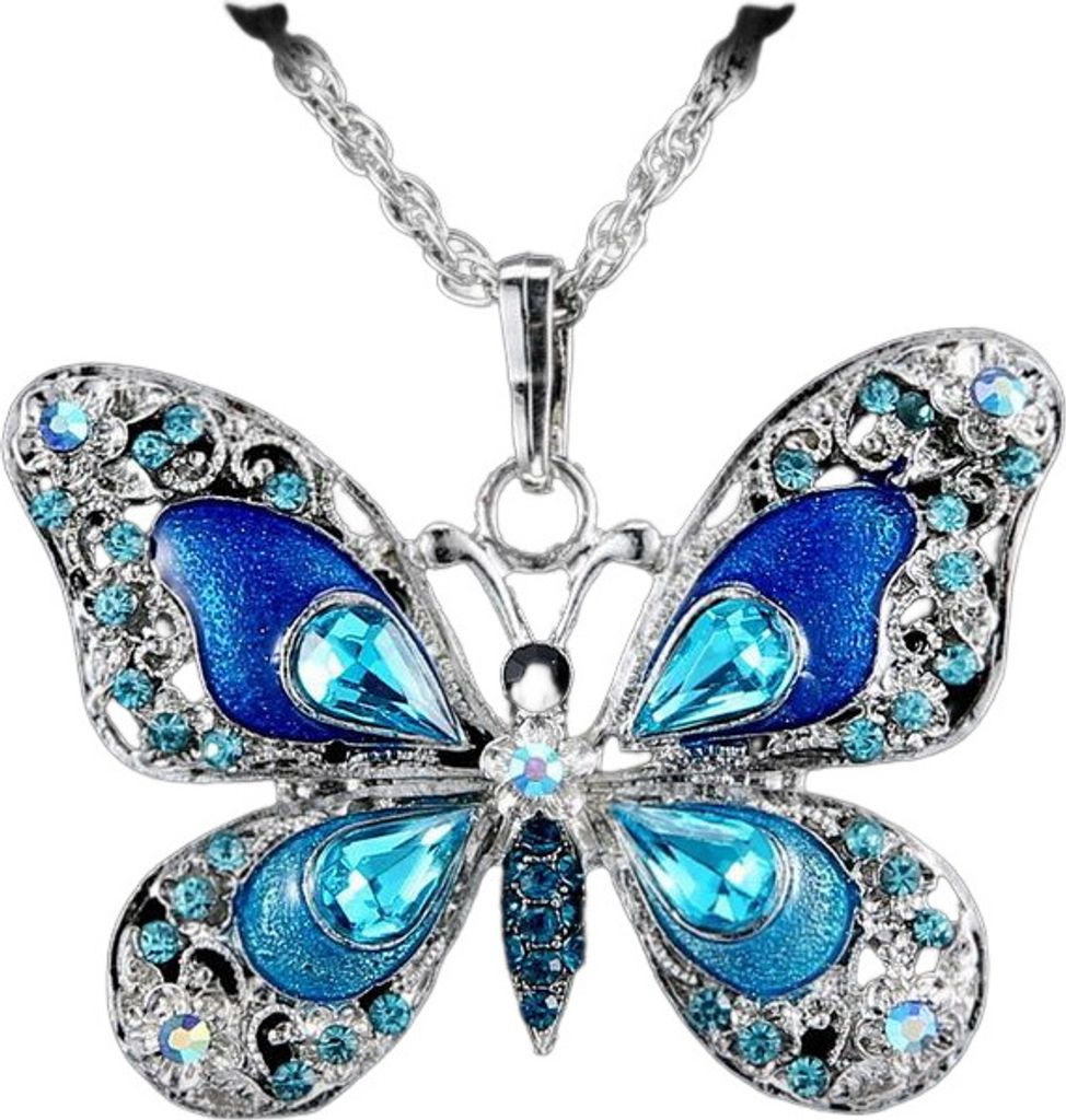 INF Collana vintage con ciondolo a farfalla Blu Immagine del prodotto 