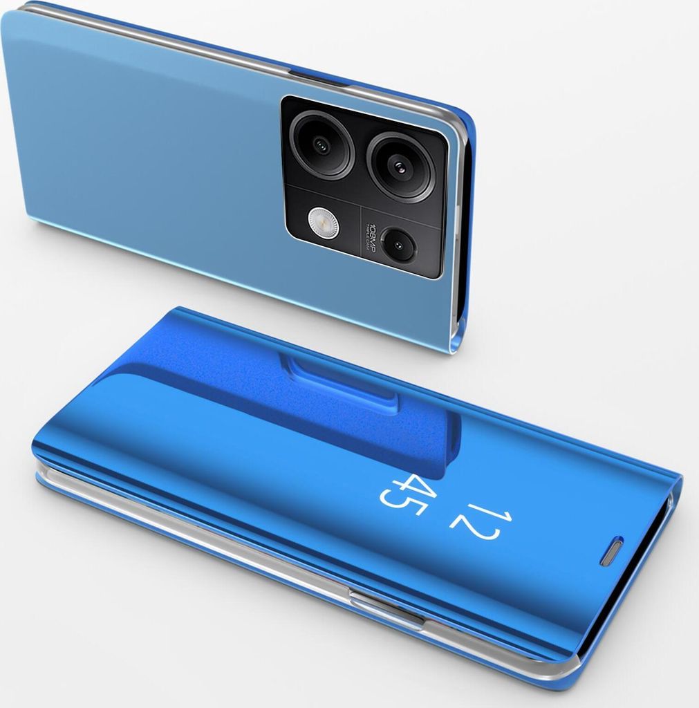 Handy Hülle für Xiaomi Redmi Note 13 5G Clear View Hülle Klapp Flip Hülle Bumper Cover Spiegel Mirror, Farbe: Blau