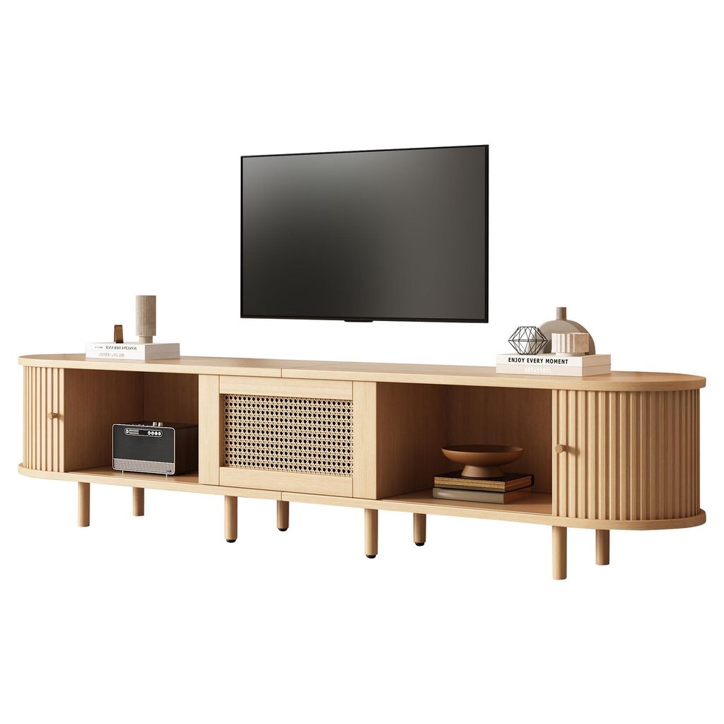 Merax TV-Schrank 180 cm mit Rattan-Elementen, TV-Möbel mit Produktbild 