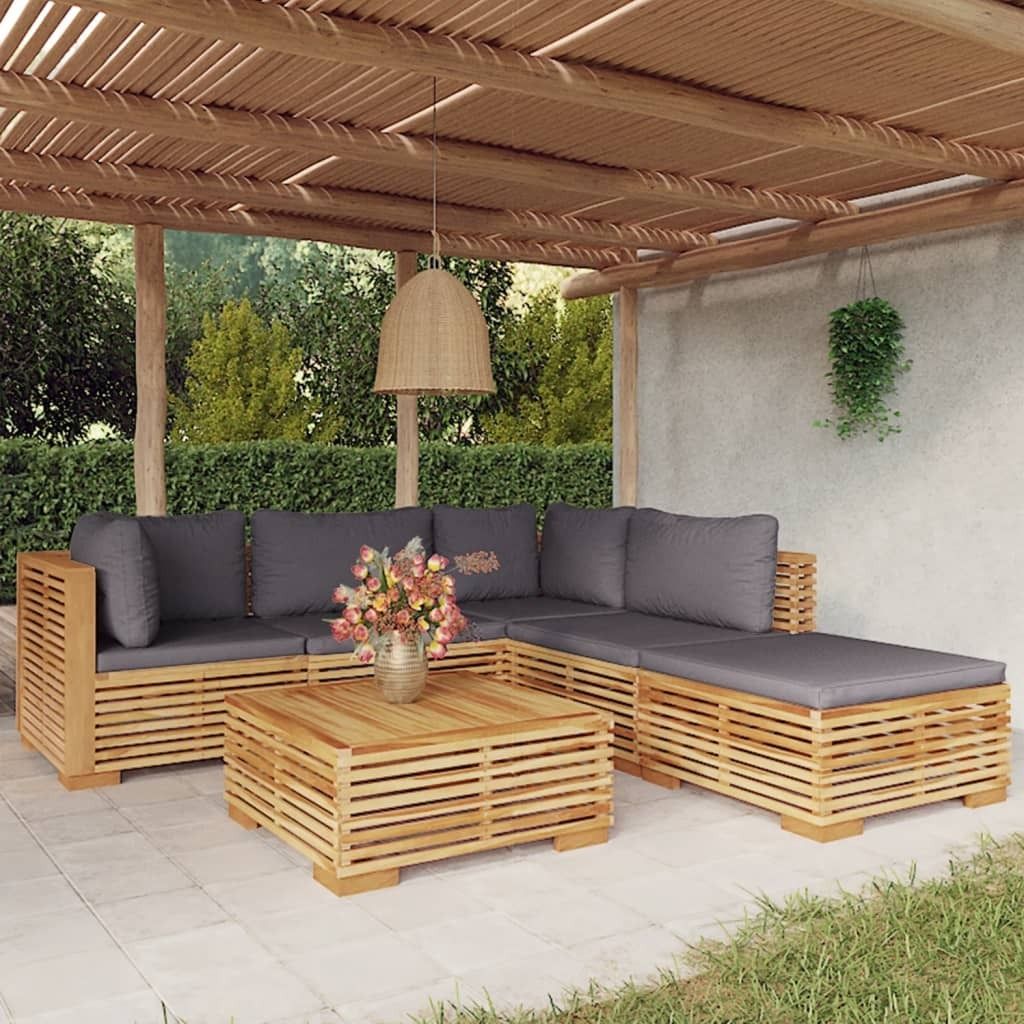 6-tlg. Garten-Lounge-Set mit Kissen Massivholz Teak , Gartenmöbel-Sets Design 2024