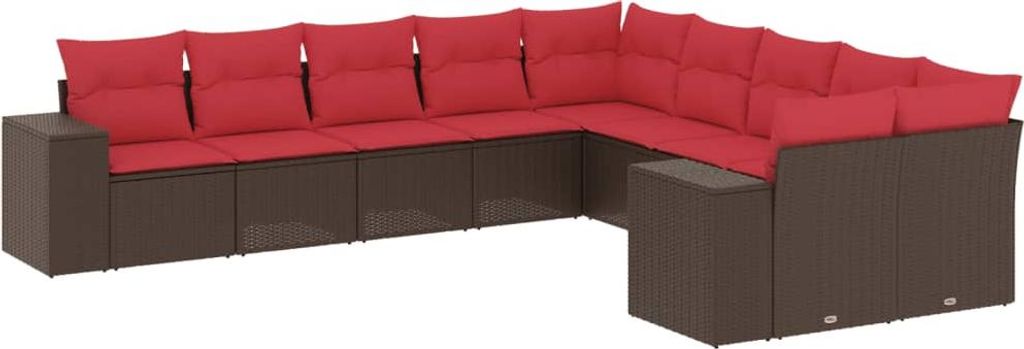 10-teiliges Gartensofa-Set mit Kissen, braun, Polyrattan
