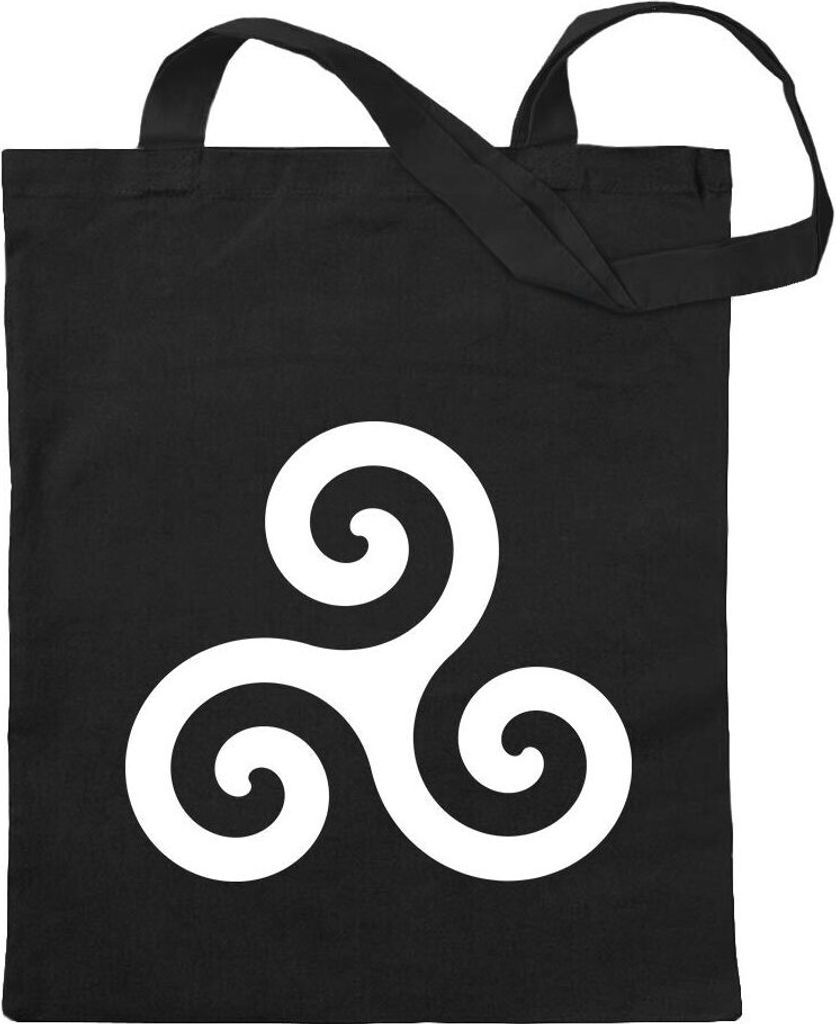 Kiwistar - Baumwolltasche - schwarz - Triskele - Tragetasche Stoffbeutel Umhängetasche Langer Henkel