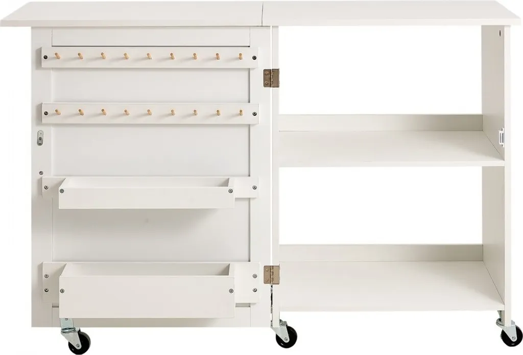 Table de couture blanche modulable sur roulettes avec rangements variés - 11