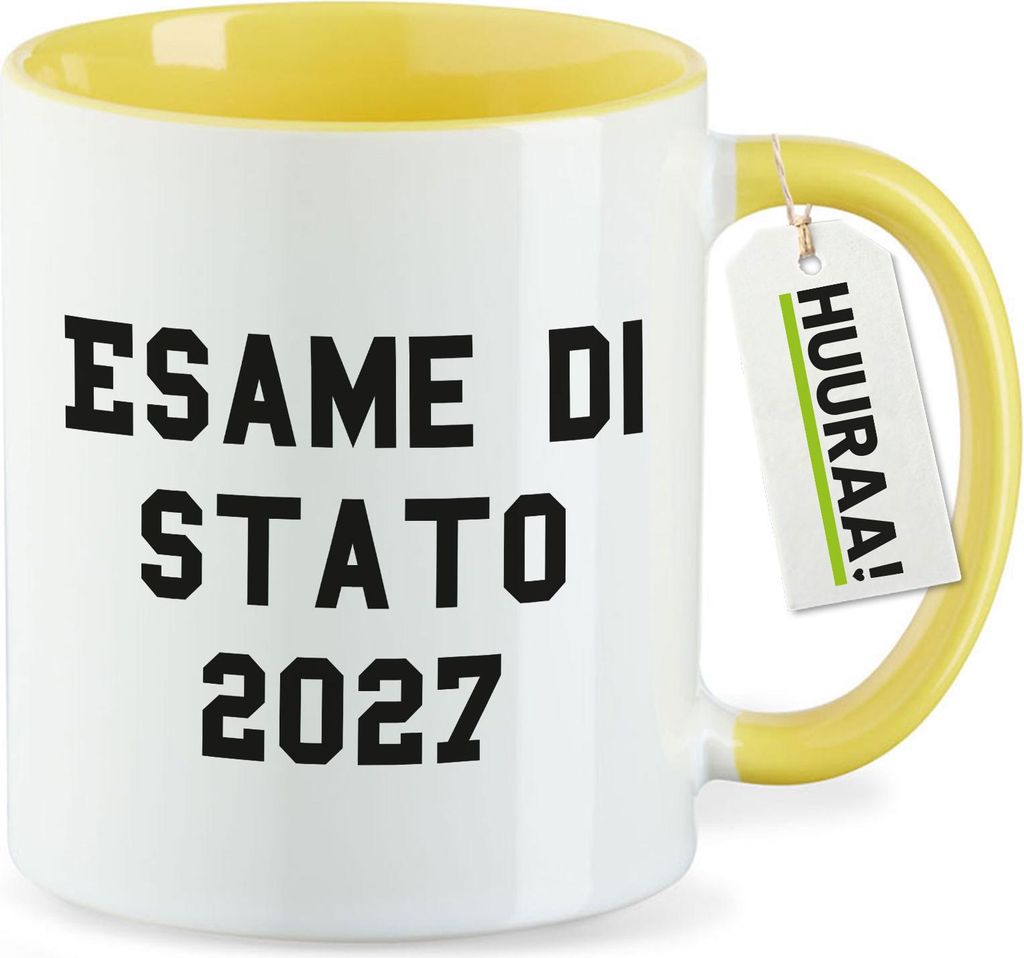 Huuraa Kaffeetasse Esame di Stato 2027 Abschluss Italien 330ml Gelb Keramik Kaffeebecher Geschenkidee