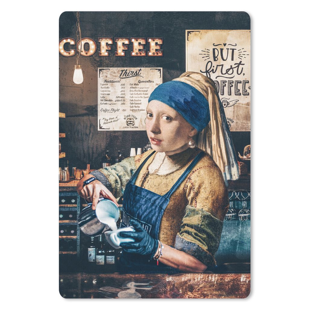 MuchoWow Mauspad Mousepad Mädchen mit Perlenohrring - Bearbeitetes Gemälde - Barista - Vermeer - Kaffee - Cappuccino 18x27 cm - Mousepads - Mau...