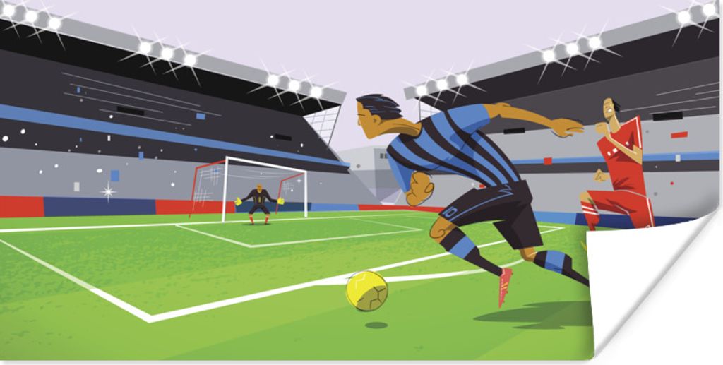 MuchoWow Poster Eine Illustration von Spielern, die in einem Stadion Fußball spielen - Junge - Mädchen - Kinder 150x75 cm - ohne Rahmen