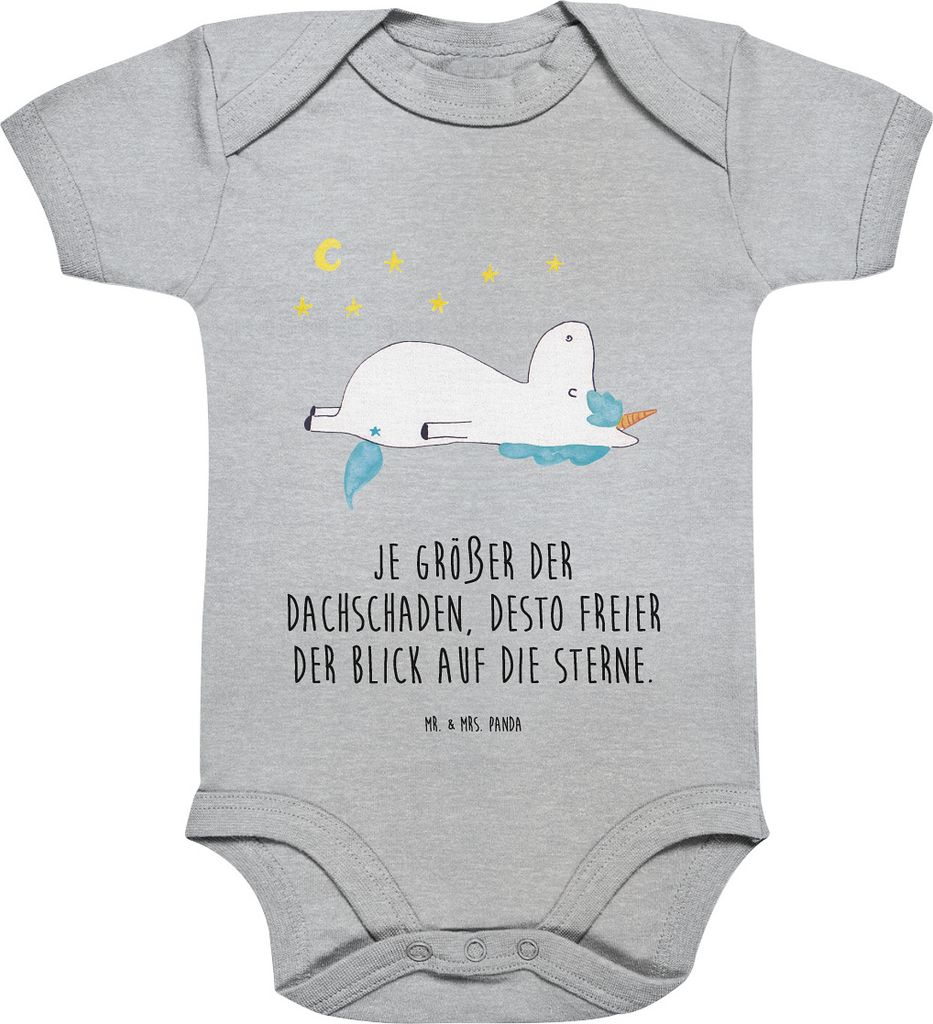 Mr. & Mrs. Panda Strampler Einhorn Sternenhimmel 3. - 6. Monat - Heather Grey - Geschenk, Babybody, babykleidung body, Einhörner, kurzarm, Sterne,...