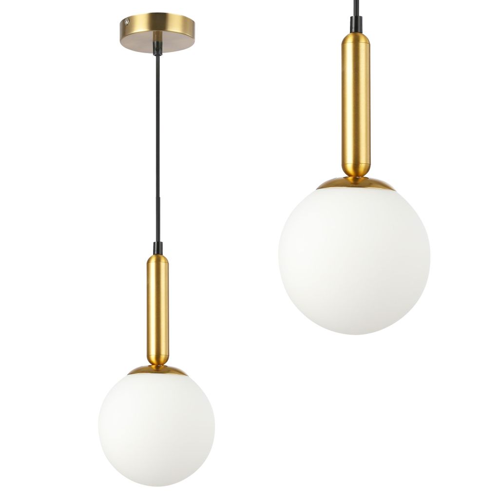 MasterLED Pendelleuchte - E27 Fassung - Gold - Kugel aus Opalglas - Metall - modern für Esszimmer & Wohnzimmer