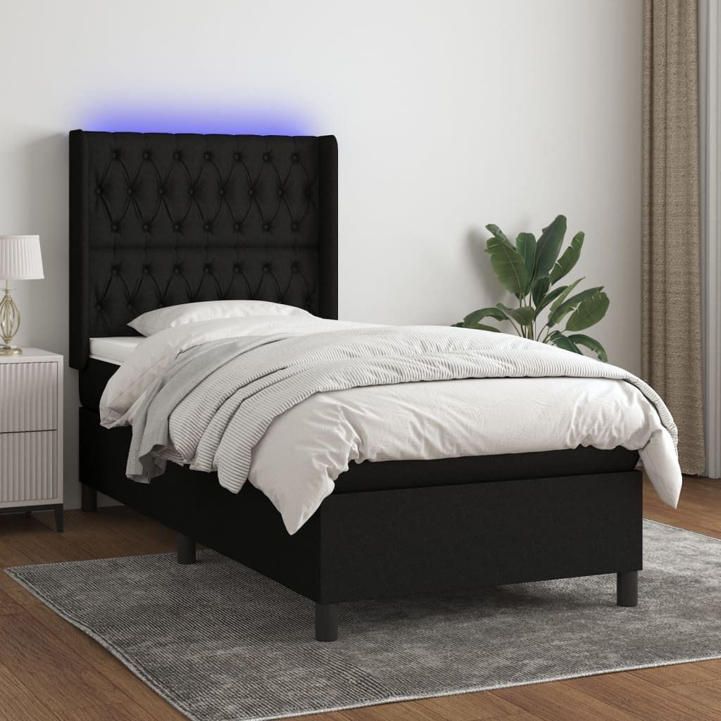 The Living Store Boxspringbett mit Matratze & LED Schwarz 90x200 cm Stoff