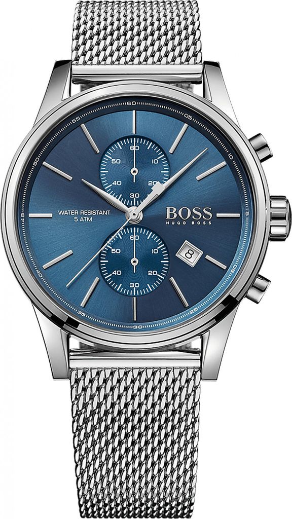 A close-up studio shot of a Hugo Boss watch.