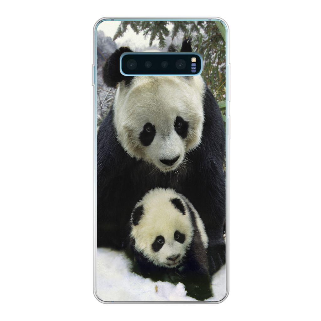 MuchoWow Handyhülle Schutzhülle Hülle für Samsung Galaxy S10 Lite Panda - Jungtier - Schnee Silikon Softcase Handy Hülle - Schutz